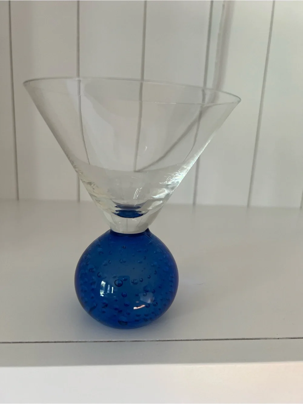 Set of Three Bubble-Base Martini Glasses in Cobalt Blue
